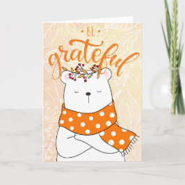 Vit björn med orange halsduk - Var tacksam Kort
