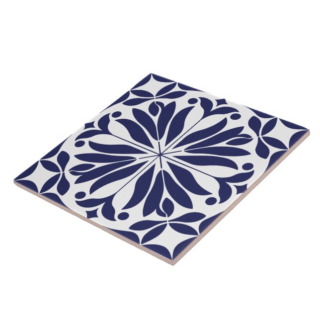 Vit & blå Abstrakt blomster geometrisk Kakelplatta (Sidan)