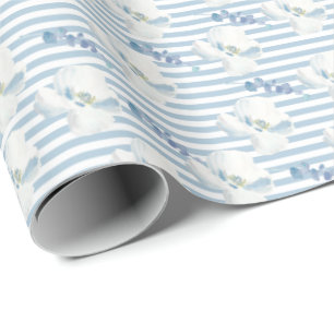 Vit blå Blommigt Eucalyptus Rand Presentpapper