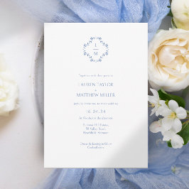 Vit + blå Blommigt Monogrammad Blommigt Bröllop