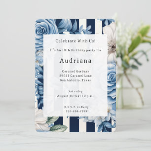 Vit blå Blommigt Rand födelsedag Inbjudningar