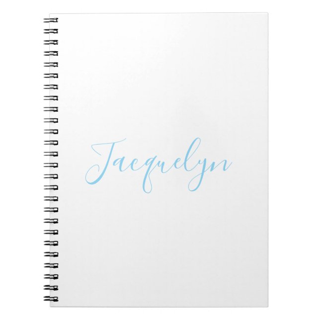 Vit blå Elegant Modern calligrafi Namn Anteckningsbok (Framsidan)