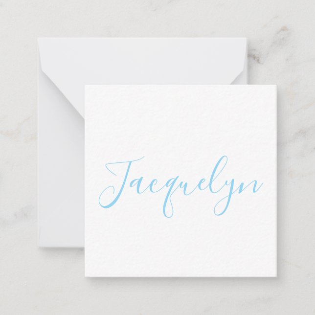 Vit blå Elegant Modern calligrafi Namn Anteckningskort (Framsida)