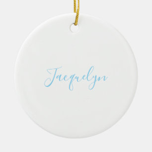 Vit blå Elegant Modern calligrafi Namn Julgransprydnad Keramik