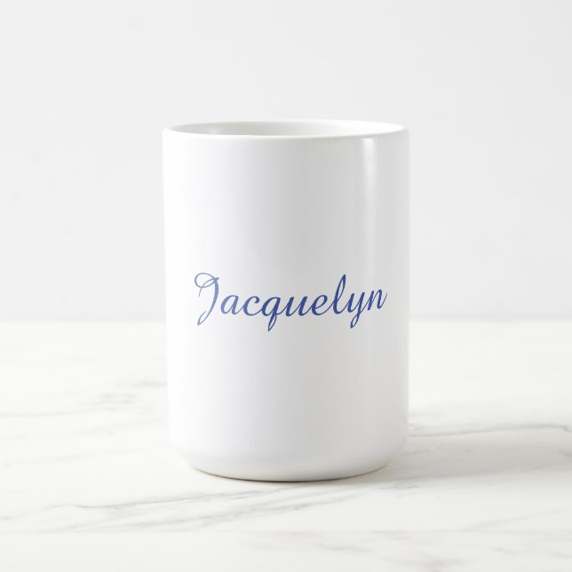 Vit blå Elegant Modern calligrafi Namn Kaffemugg (Center)