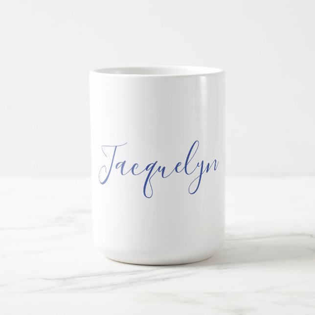 Vit blå Elegant Modern calligrafi Namn Kaffemugg (Center)