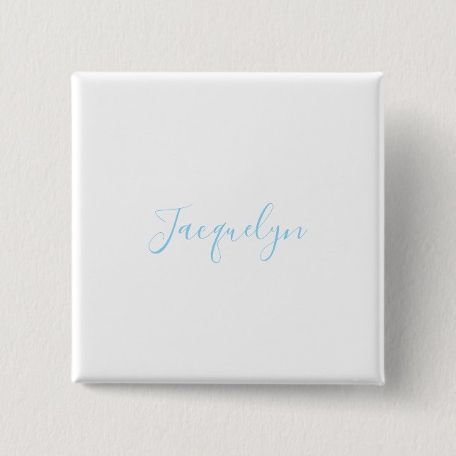 Vit blå Elegant Modern calligrafi Namn Knapp (Framsida)