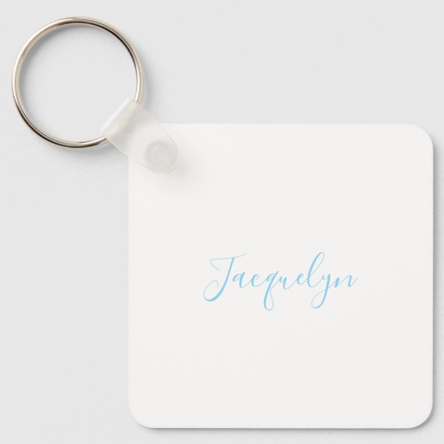 Vit blå Elegant Modern calligrafi Namn Nyckelring (Framsida)