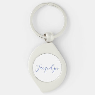 Vit blå Elegant Modern calligrafi Namn Swirl Silverfärgad Nyckelring