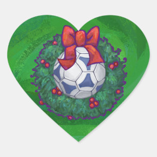 Vit, blå fotboll på Grönt Hjärtformat Klistermärke