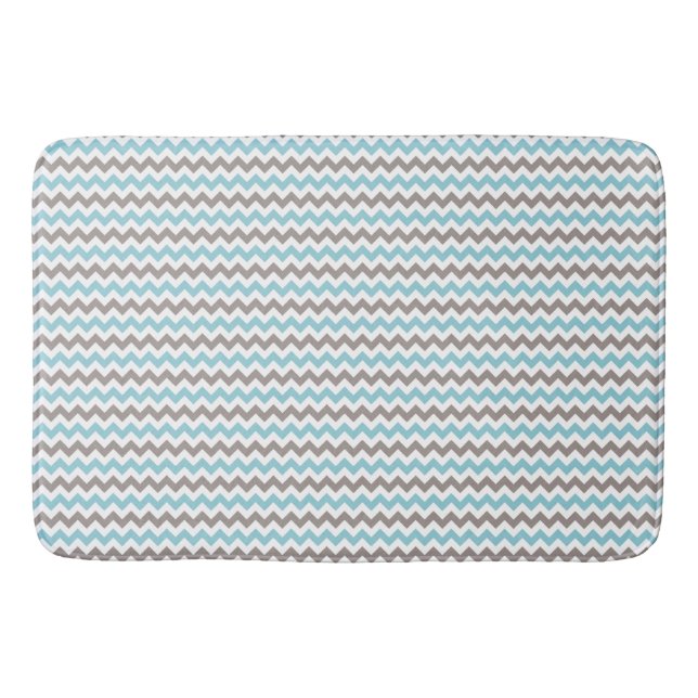 Vit, blå, Grått Chevron Large Bath Mat Badrumsmatta (Framsidan)
