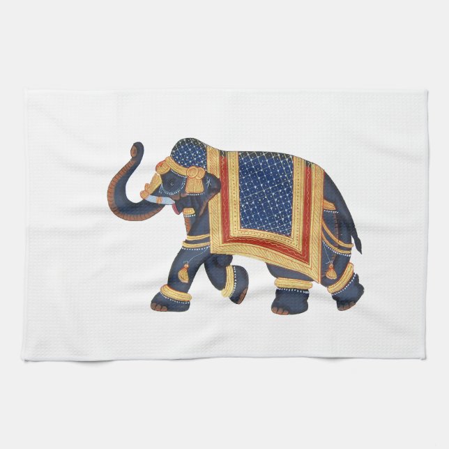 vit blå grått guld röd elefant Indien Stil Kökshandduk (Horisontell)