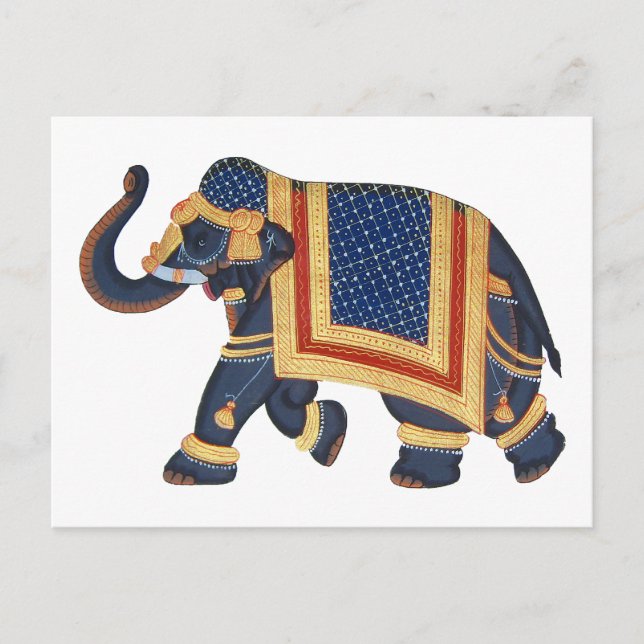 vit blå grått guld röd elefant Indien Stil Vykort (Framsida)