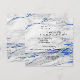 Vit blå Grått Marble Minimal Födelsedagsfest Inbjudningar
