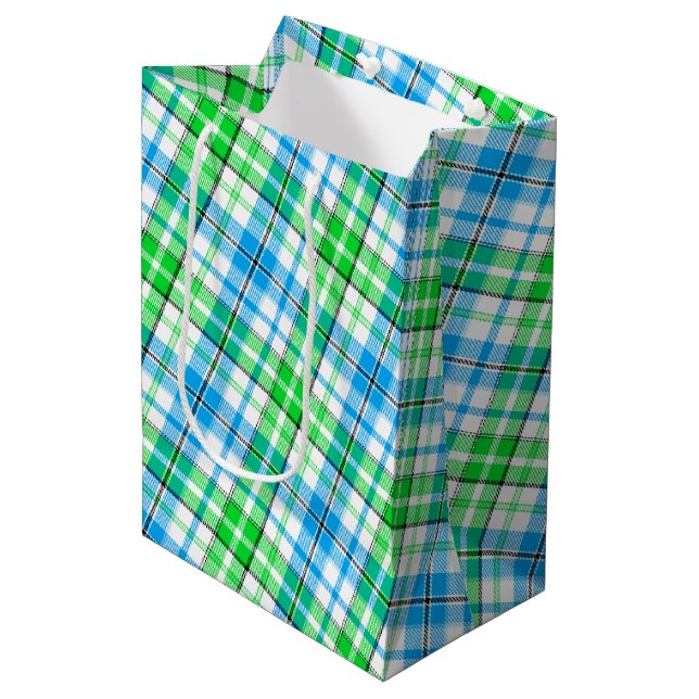 Vit Blå Grön Plaid Tartan Design  (Framsidan Vinklad)