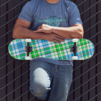 Vit Blå Grön Plaid Tartan Design Mini Skateboard Bräda 18,5 Cm