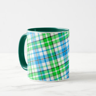 Vit Blå Grön Plaid Tartan Design Mugg