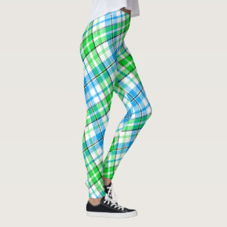 Vit Blå Grön Rutig Tartan Design Leggings