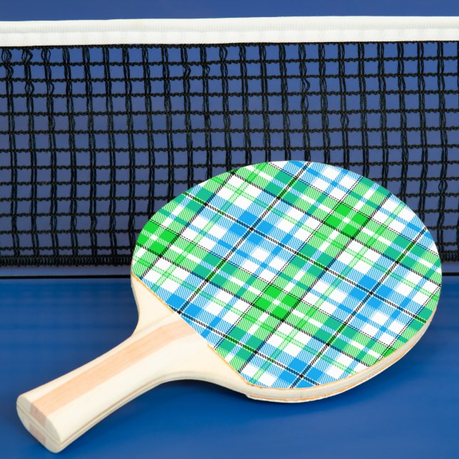 Vit Blå Grön Rutig Tartan Design  Pingisracket (Insitu)