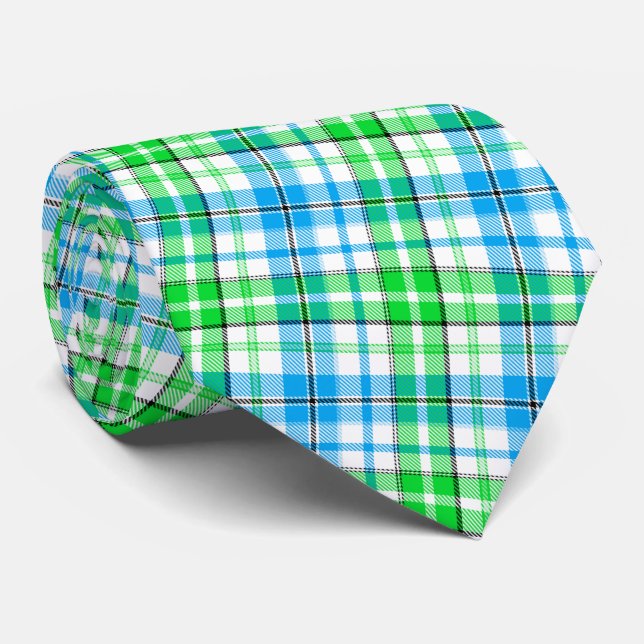 Vit Blå Grön Rutig Tartan Design  Slips (Rullad)