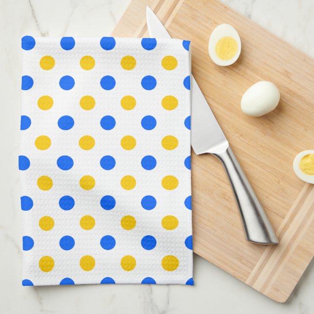 Vit Blå Gul Prickig Design  Kökshandduk (Vikt i Fjärdedel)