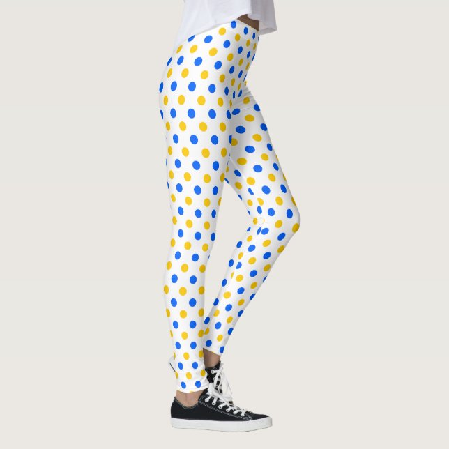 Vit Blå Gul Prickig Design  Leggings (Höger)