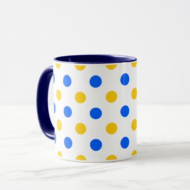 Vit Blå Gul Prickig Design  Mugg (Framsida vänster)