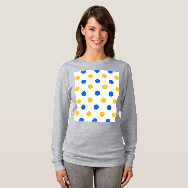 Vit Blå Gul Prickig Design  T Shirt (Hel framsida)