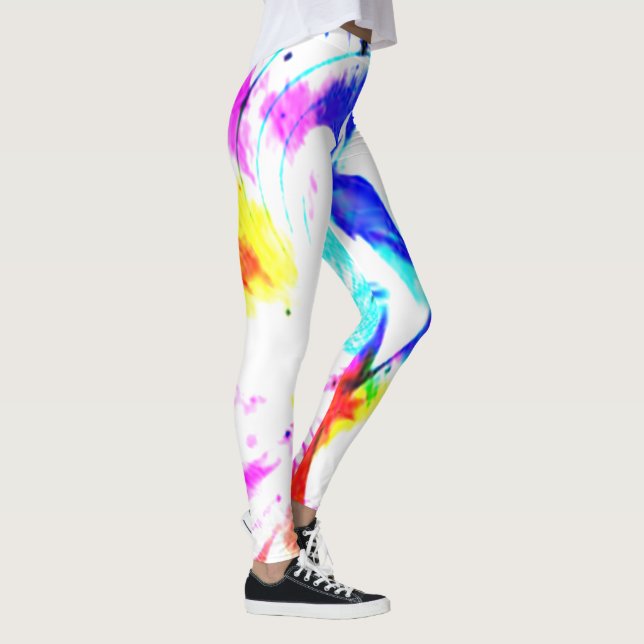 vit blå gult grönt stänk vibrant lgbt färg leggings (Höger)