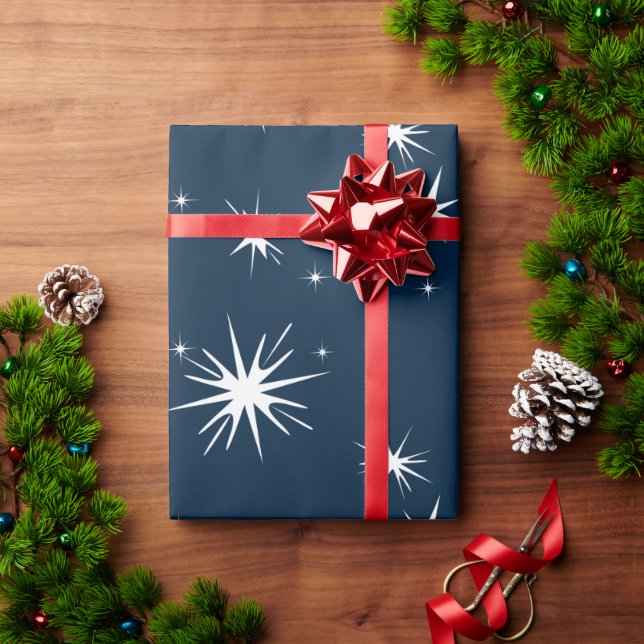 Vit blå jul Stary Himlar Wrapping Papper Presentpapper (Julgåva)