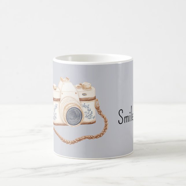 Vit Blå Kamera Kaffemugg (Center)