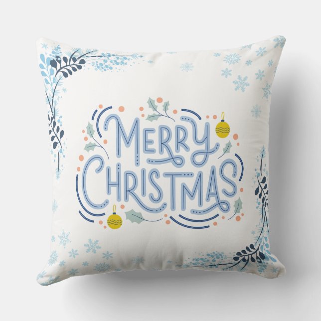 Vit Blå Lekfull God Jul  Kudde (Baksida)
