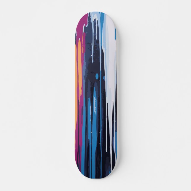 Vit Blå Lila Och Gul Abstrakt Droppkonst Mini Skateboard Bräda 18,5 Cm (Framsida)