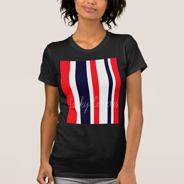 Vit, blå och röd Rand T Shirt (Framsida)