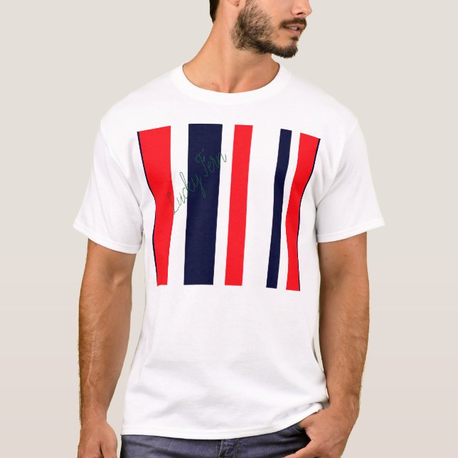 Vit, blå och röd Rand T Shirt (Framsida)