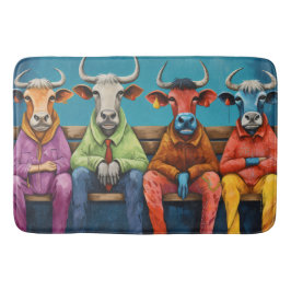 Vit blå Ox Kow-grupp nedtryckt uppåt Badrumsmatta