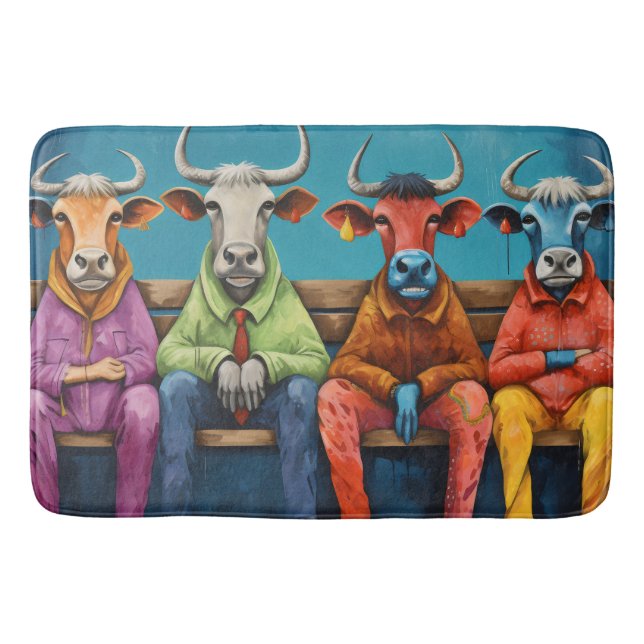 Vit blå Ox Kow-grupp nedtryckt uppåt Badrumsmatta (Framsidan)