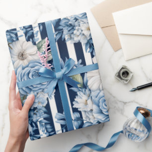 Vit blå Rand Blommigt födelsedag Presentpapper