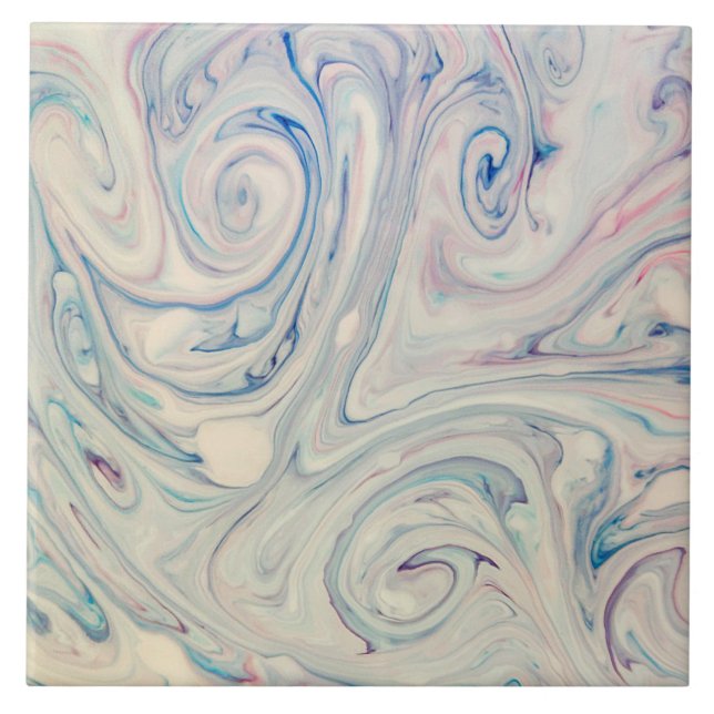 Vit blå Rosa Modern Abstrakt Fluid Marbling Art Kakelplatta (Framsidan)