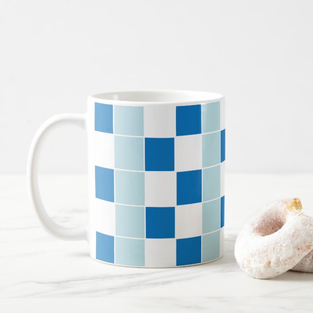 Vit Blå Rutig Schackrutig Kaffemugg (Med munk)