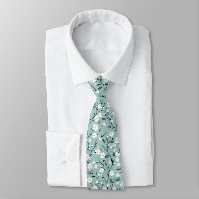 Vit Blå Stuga kärna Vintage Blommig Mönster Slips (Bunden)