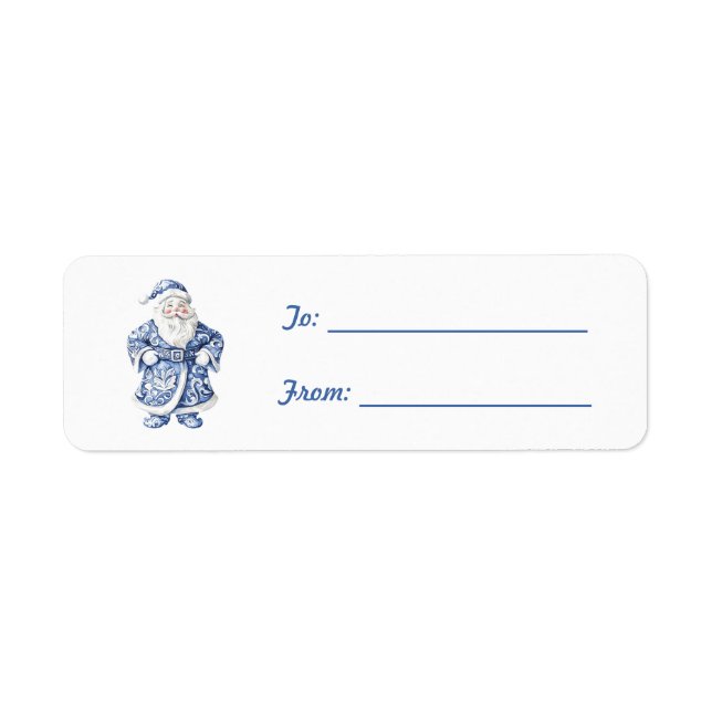 Vit Blå Tomte Jul Returadress Etikett (Framsidan)