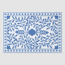 Vit Blå Traditionell Benintarsia Dekoupagepapper
