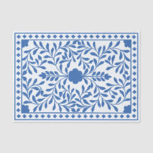 Vit Blå Traditionell Benintarsia Dekoupagepapper