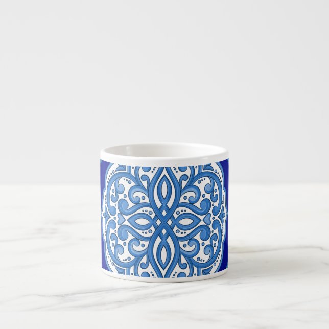 Vit-blå, turkisk ornament. espressomugg (Framsidan)