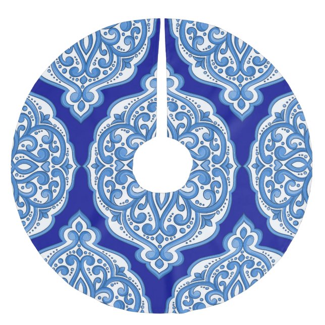 Vit-blå, turkisk ornament. julgransmatta borstad polyester (Framsidan)