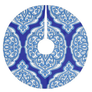 Vit-blå, turkisk ornament. julgransmatta borstad polyester