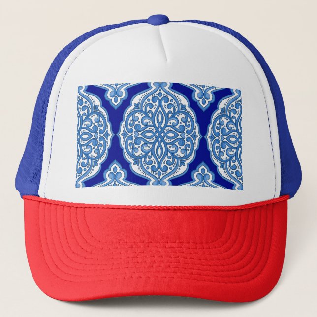 Vit-blå, turkisk ornament. keps (Framsida)