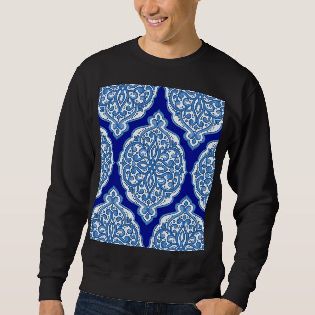 Vit-blå, turkisk ornament. lång ärmad tröja (Framsida)