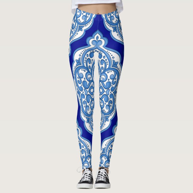Vit-blå, turkisk ornament. leggings (Framsida)